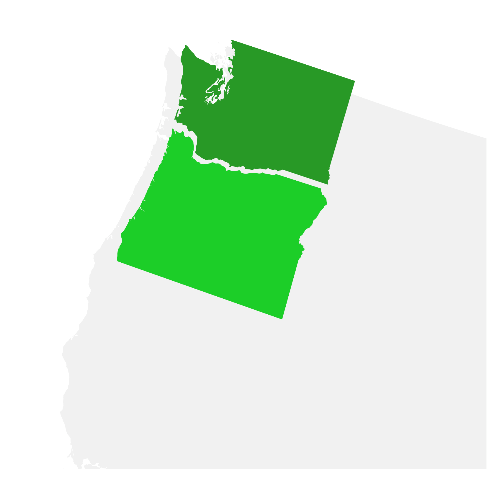 A green image of Washington state and Oregon state