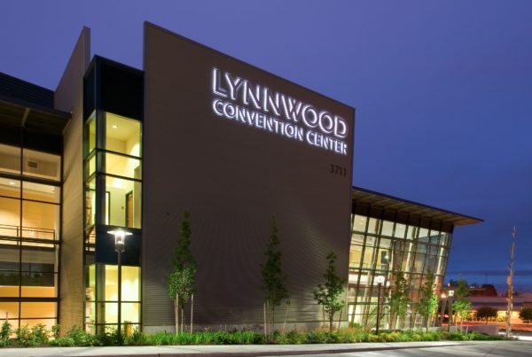 Exterior of Lynwood Convention Center at night