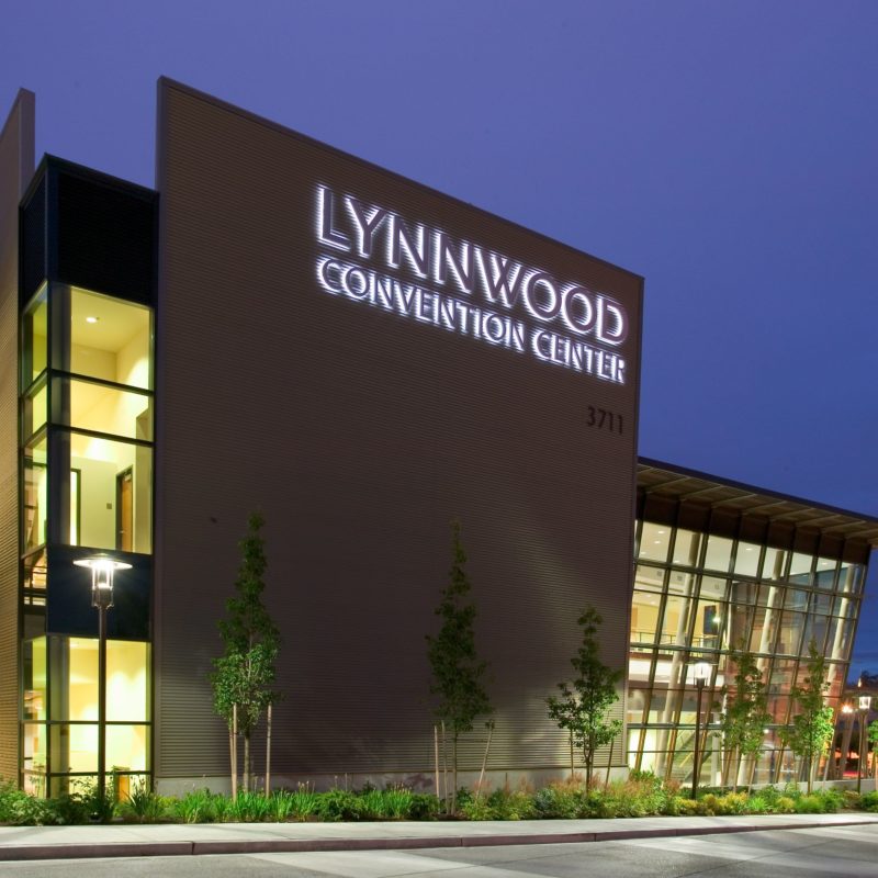Exterior of Lynwood Convention Center at night